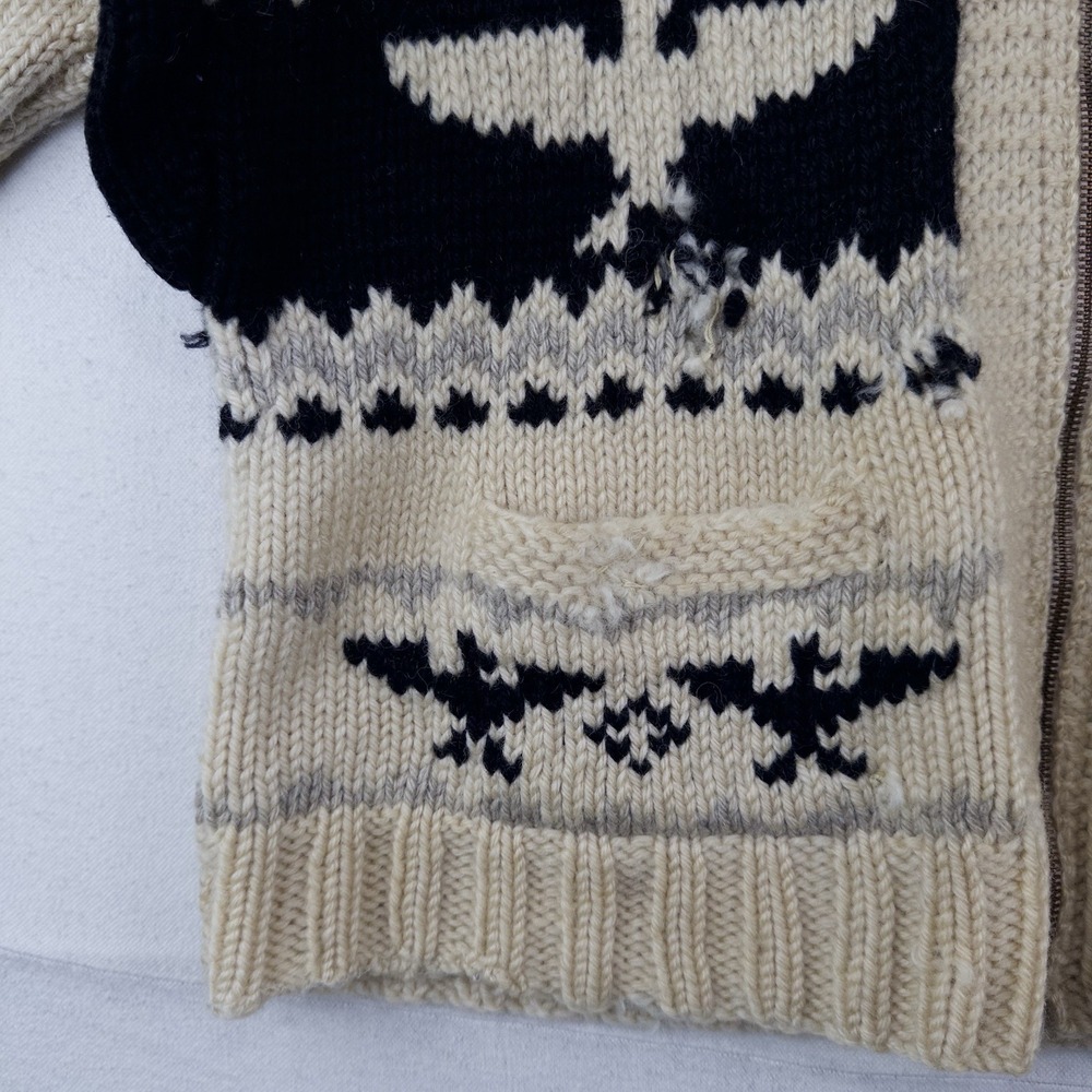 60's Vtg Cowichan Hand Knit Thunderbird Wool Cardigan Sweater Men's Large *Read - Picture 7 of 16